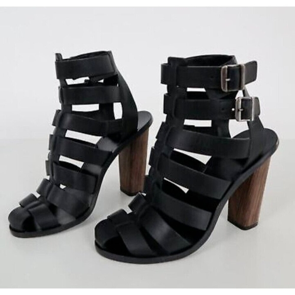 Vince Sandals Caged Strappy Nicolette Womens 8M 38 Black Leather Block H… - Picture 6 of 16